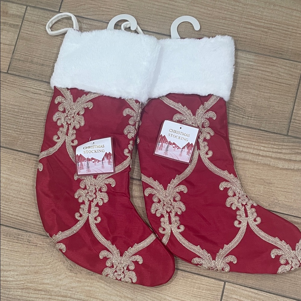 Rodeo home Elegant Red and Gold Christmas Stocking